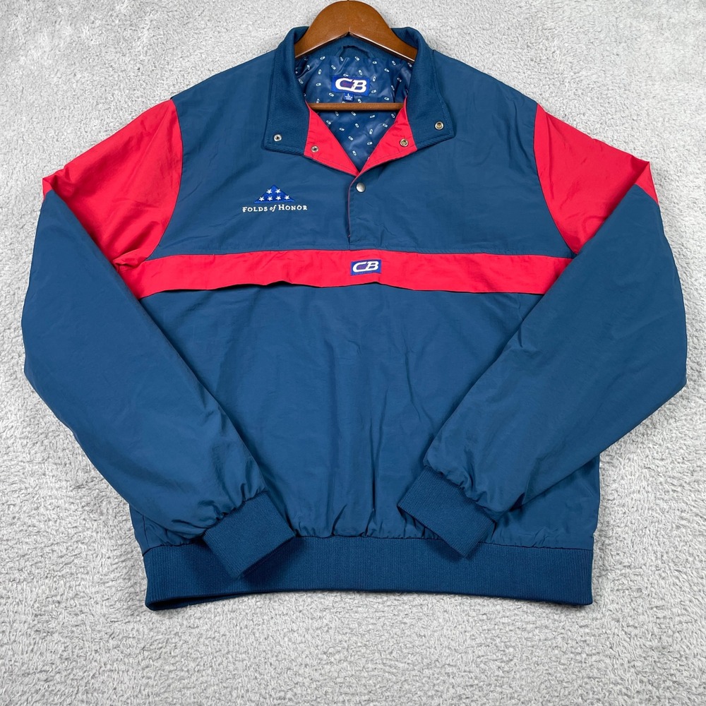 Folds of Honor Windbreaker Jacket Mens Large Blue Red Pullover‎ Snap CB Sports